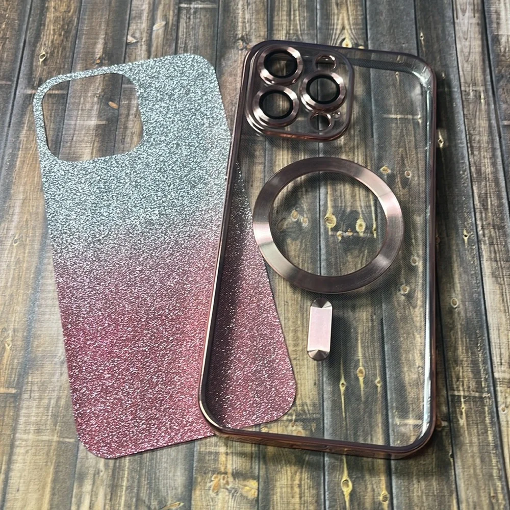 5for$10 Rose Gold 15 Pro Max Pink And Silver Glitter Background Phone Case NWT